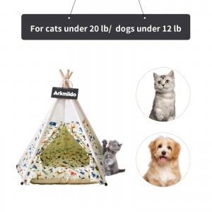 Arkmiido Pet Teepee Dog & Cat Bed with Cushion — Cute Pet Houses with Cushion 24inch Indoor Outdoor
