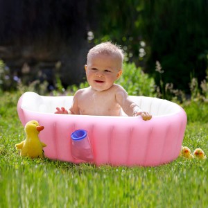 INTIME Inflatable Baby Bathtub Portable Air Bathing Dish Thick Shower Basin for Toddler (Pink)