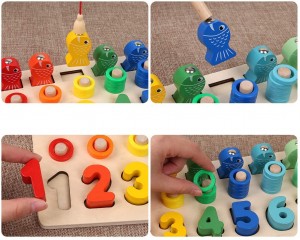 LBLA Montessori Toys for Kids,Toys for 3 Year Olds Boys Girls Toddler,Wooden Color Sorting Puzzles Toys Number Math Stacking Blocks Fishing Game Early Education Toy Gifts