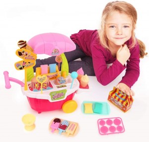 Ice Cream Cart Play Set, Activity Kitchen Pretend Food Playset Trolley Truck Toys for Kids Early Education Gifts Ages 3+