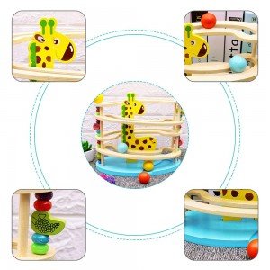 BeebeeRun wooden toy for children, Marble run ,Ball ramp track with 3 balls and rolling Four-tier rolling tower toys for kids 3 years +