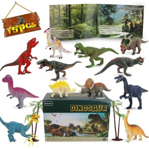 BeebeeRun 15 Pcs Realistic Dinosaur Figures Set with 12 Large Dinosaurs, 2 Trees and 1 Dinosaur Book,Dinosaur Party Toys Birthday Gift for Kids Boys Girls 3+