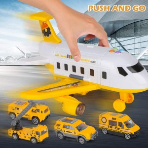 BeebeeRun Car Toy Set Cargo Plane with Mini Educational Vehicle Construction Car Set, Transport Airplane Toys w/Lights & Sounds for 3+ Years Old Boys and Girls, Kids Child Birthday Party Favor Gift