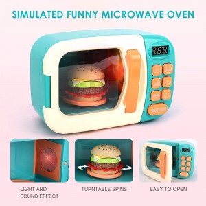 BeebeeRun Microwave Play Kitchen Set,Kids Pretend Play Electronic Oven with Play Food,Cookware Pot and Pan Toy Set,Toddlers Pretend Kitchen Playset Children Toy Food Set