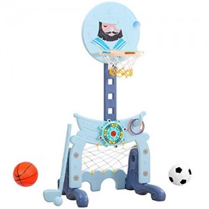 Indoor Outdoor Adjustable Basketball Hoop for Kids Basketball Hoop Portable Toddler Play Set Sports Activity Center (Blue)