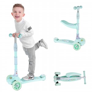5 in 1 Kids Kick Scooter 3 Wheels Walker with Folding 4 Adjustable Height Light Up Wheels for Toddlers Girls & Boys Fun Toys for Outside Games Removable Seat Great for 2-8 Years Old