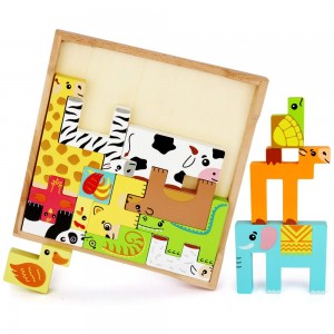 LBLA Wooden Puzzle Animals Tetris Puzzle Wooden Stacking Blocks Balancing Games,Animal Stacking Blocks Montessori Toys Educational Toys for Preschool Children Kids