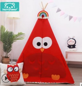 Teepee Tent for Kids Foldable Play Tent Animal Tipi Playhouse with Mat 4 Poles Gifts for Boys and Girls Indoor and Outdoor (Red)