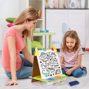 Arkmiido Wooden Tabletop Art Easel for Kids with Drawing Paper,Double-Sided Whiteboard & Chalkboard Toddler Easel with Paper Clip & Accessories,Child Easel Gift for Kids,Toddlers,Boys and Girls.