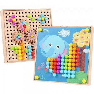 2in1 Button Nail Art Activity Set with Gears, Color Matching Mosaic Pegboard, Early Learning Educational Peg Puzzles Toys for Boys and Girls