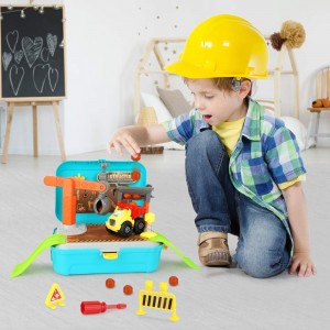 BeebeeRun Construction Trucks Toy- Pretend Play Take Apart Toys with Screwdriver – Construction Backpack with Dump Truck Toy and Bulldozer Toys, Gift for 3,4,5 Year Old Boys & Toddlers