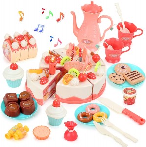 Beebeerun Pretend Play Food for Kids,DIY 82PCS Cutting Birthday Cake Toy with Candles Fruit Dessert Plates Teacup and More,Educational Toy Kitchen Sets for Girls&Boys&Toddlers Aged 3 4 5 ...