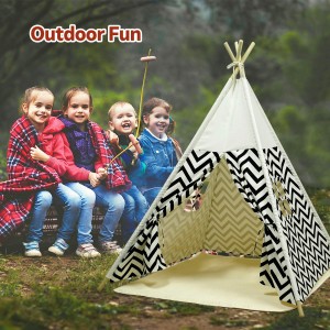 Kids Teepee Tent with Playmat for Boys and Girls Kids Playhouse for Indoor & Outdoor White Stripes Pattern Playroom Decor Large Tipi Tepee