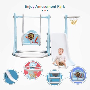 Ealing 4-in-1 Toddlers Slide and Swing Basketball Set,for Kids Taking Exercise Playing Climber Sliding Playset,Safe Slide for Children,Easy Set Up for Indoor Outdoor in Your Beautiful Backyard (Blue)