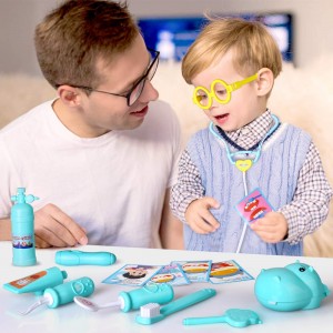 BeebeeRun Doctor Kit for Kids – Pretend Play Dentists and pet Doctors Toy, Medical Toys with Electronic Stethoscope in Carry Case, Role Play Dress Up Costume Doctor Toy for Toddlers Boys Girl