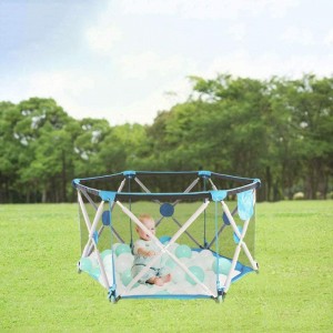 Arkmiido Baby playpen, Playpen for Baby Foldable and Portable, Hexagonal Folding Playpen with Breathable Mesh and Storage Bag, Indoor and Outdoor Play for 0-4 Ages (Blue)
