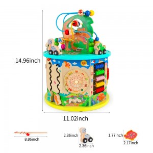 Wooden Activity Cube 11-in-1 Multifuction Bead Maze Dinosaur World Activity Center Educational Toy Boy and Girl Toddler Gift