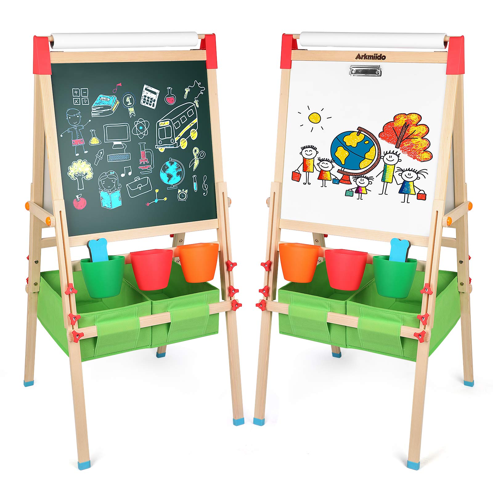 FOSUBOO Arkmiido 4in1 Wooden Kid’s Art Easel with Paper Roll Double-Sided Easel Blackboard and White Easel Painting Magnetic Wooden Board with Storage Box for Children Educational Toy Featured Image