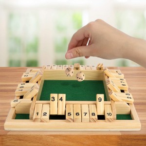 LBLA Shut The Box Dice Game Wooden Board Game for Kids Adults 8 Dice 4 Side 8.66 Inch Travel Game for 2 to 4 Players