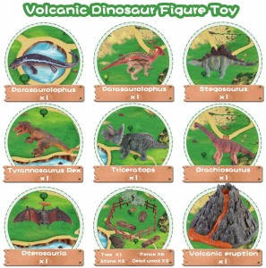 Dinosaur Volcano Figures Toy with Mat,Educational Mist-spouting Volcano Playset with Realistic Dinosaurs,Stone and Tree to Create a Dino World Party Gifts for Kids Toddler Boys and Girls