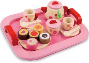 Wooden Toys Tea Set Kids, Play Tea Set Teapot, Tea Party Set Role Play Toy for Children Kids, 18 pcs, from 3 Years. (PINK)
