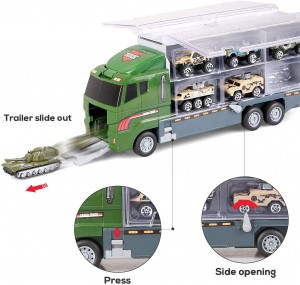 BeebeeRun Military Truck Set Die-Cast 23 in 1 Army Toy Transport Vehicle Battle Car in Carrier Truck with Traffic Warning Sign for Boys 3+ Years Old