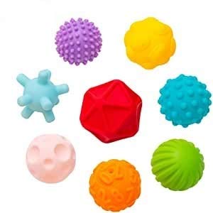 Infantinotextured Multi Ball Set With Sound Rubber Sensory Balls With Bright Colors Ball Bath Toys Multi Sensory Toys For Kids Training Massage Infant Baby Toys 3-12 Months baby ball Featured Image