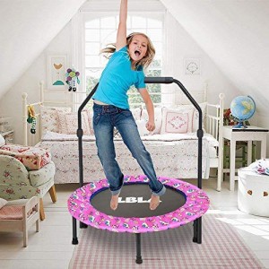 36-Inch Kids Trampoline Mini Foldable Bungee Rebounder with Handrail and Safety Padded Cover Indoor/Outdoor