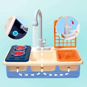 Arkmiido Water Play Cooking Stove Play Kitchen Sink Toys with Running Water House Wash Up Kitchen Sets with Realistic Light Play Dishes Accessories for Toddlers