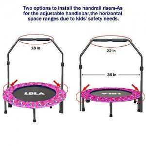 36-Inch Kids Trampoline Mini Foldable Bungee Rebounder with Handrail and Safety Padded Cover Indoor/Outdoor