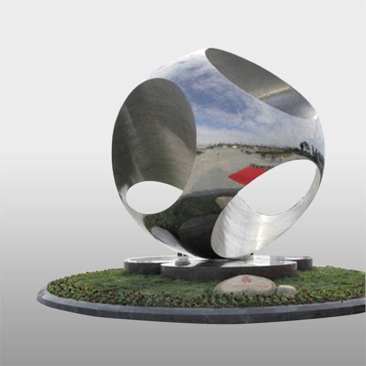 Skulptura muzikore e lëmuar me pasqyrë moderne, skulptura prej çeliku inox, skulpturë globit