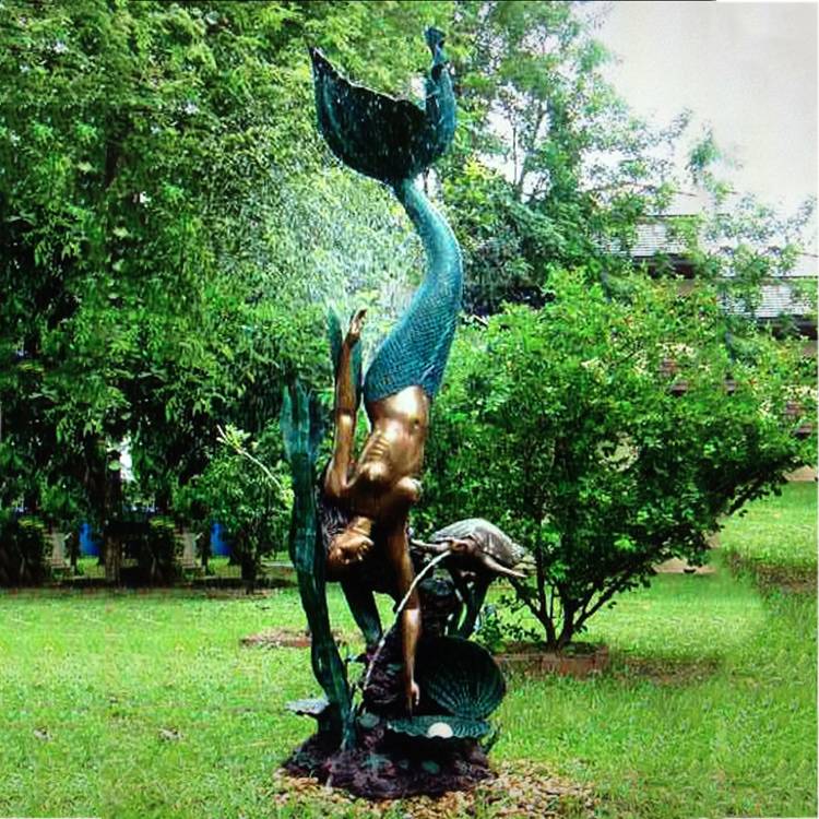 Vruća prodaja u prirodnoj veličini prekrasne brončane figure sirene Fontana s školjkom za držanje