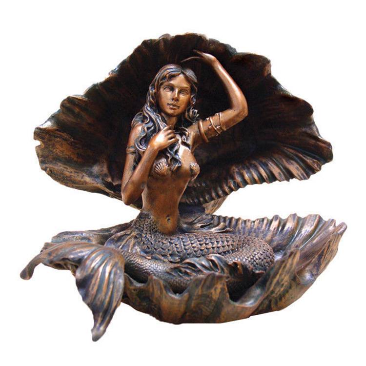 Vruća rasprodaja prekrasne brončane figure sirene u prirodnoj veličini Fontana s ljuskom koja drži istaknutu sliku
