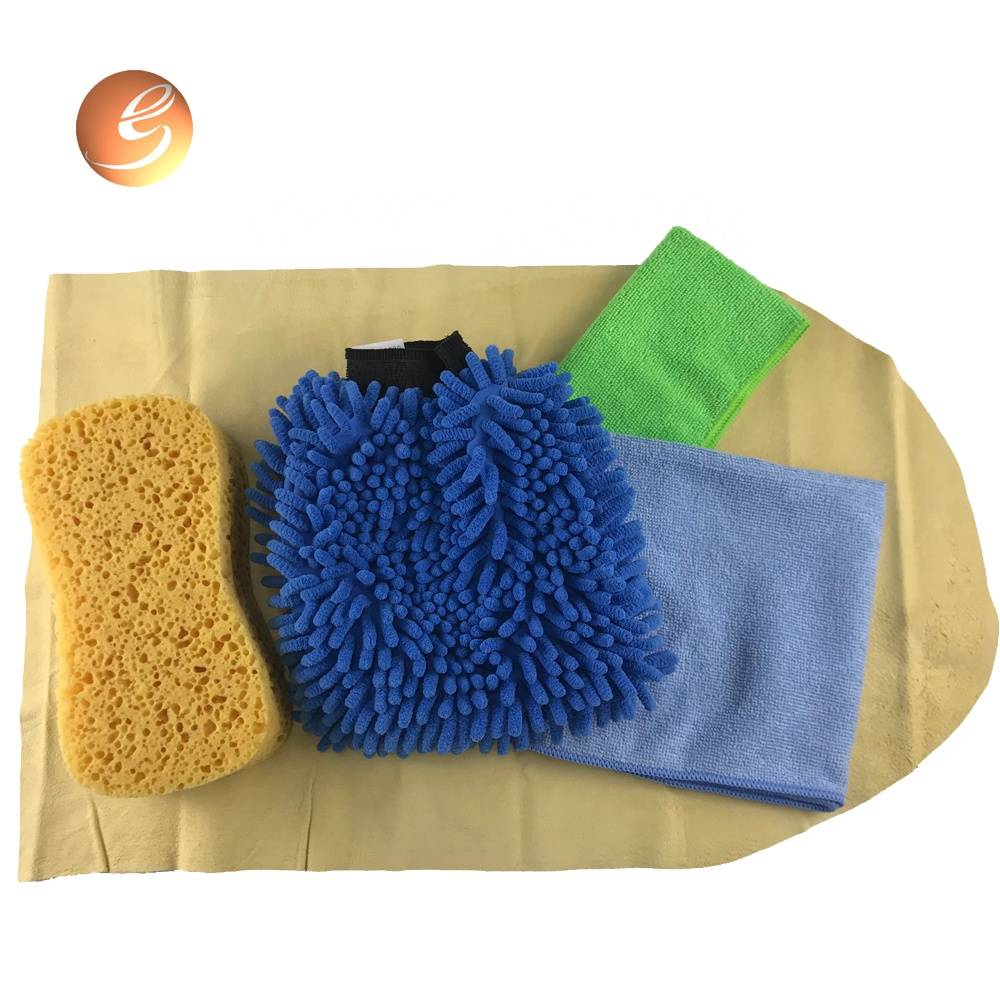 Microfiber Multipurpose Car Cloth Glove Sponge Chamois Set With PVC Bag