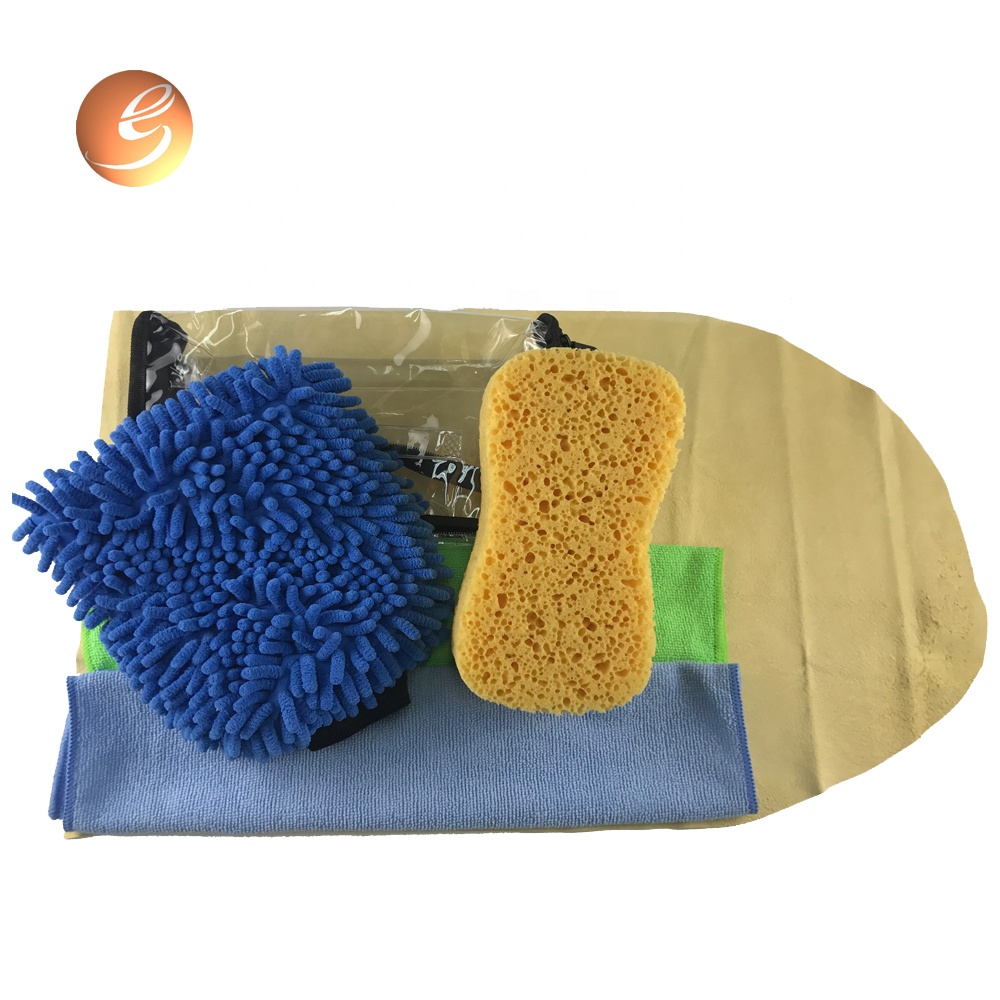Microfiber sponge mitt chamois pvc bag car window cleaning kit