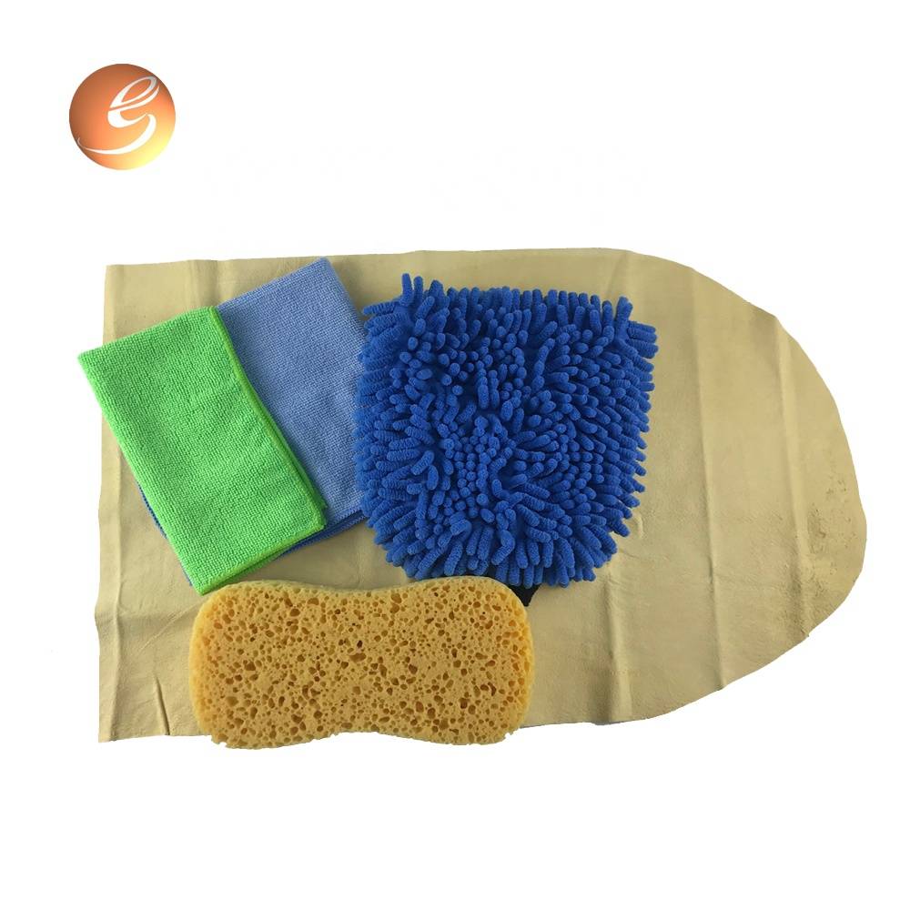 Mikrofiber rengøringshåndklæde svamp handske vaskeskind sæt til bil