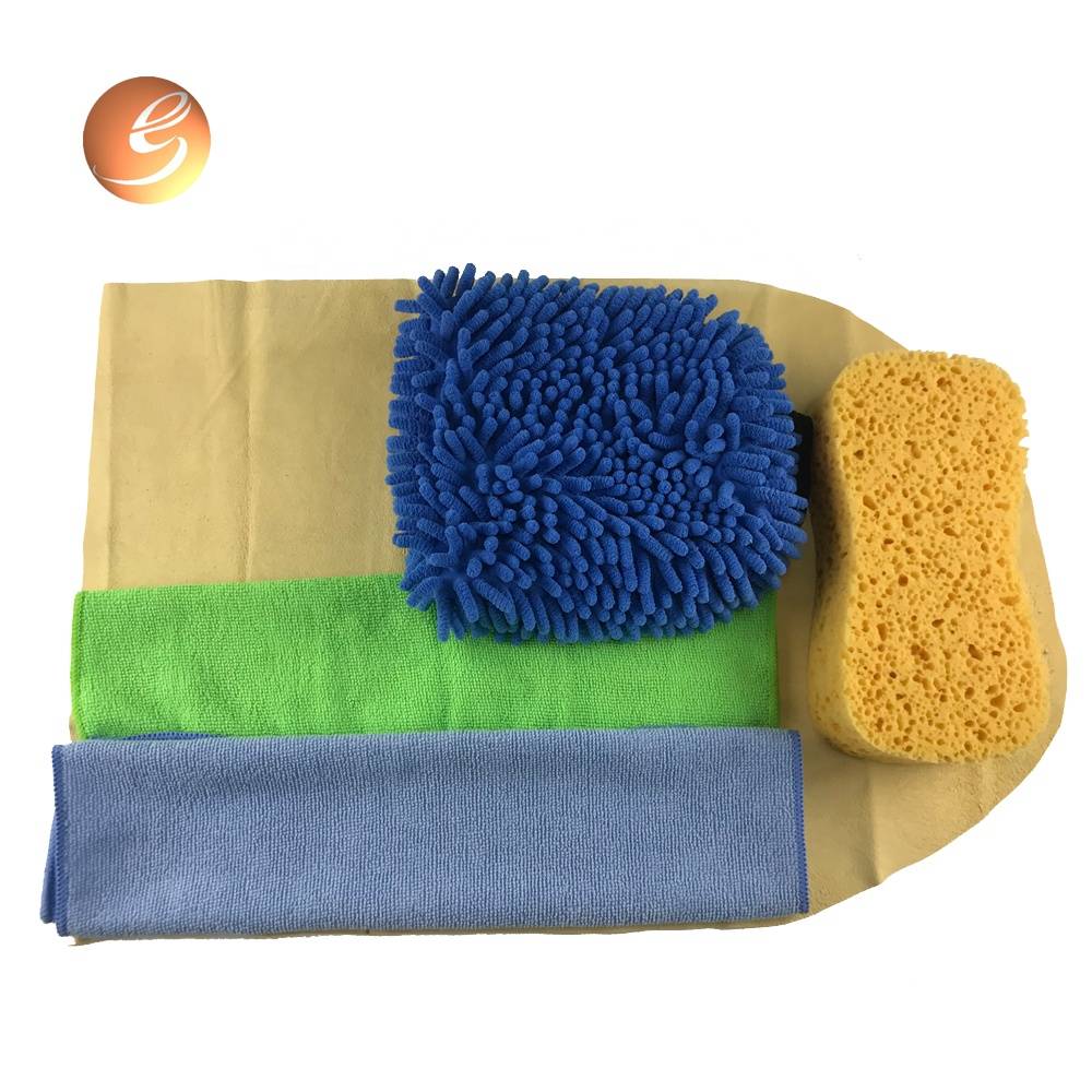Komplet za čiščenje avtomobila iz mikrovlaken vključuje brisače iz mikrovlaken, gobo za pranje, rokavico iz gamsa