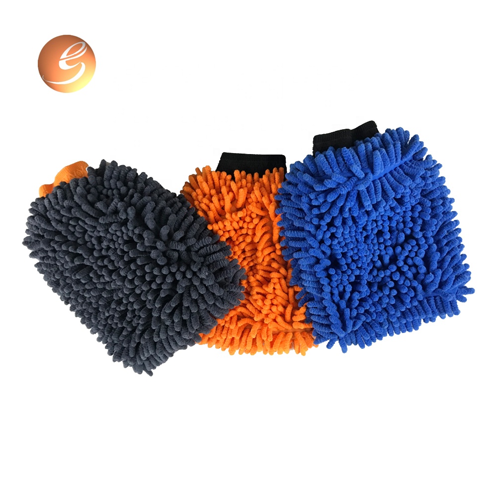 විශාල ප්‍රමාණයේ ද්විත්ව පැති අළු chenille microfiber car wash mitt