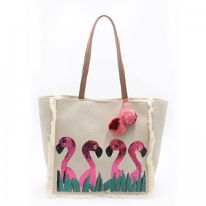 Eccochic Design Sequins Flamingo Tassel Beach Bag