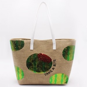 Eccochic Design Sequins Watermelon Jute Beach Tote Bag