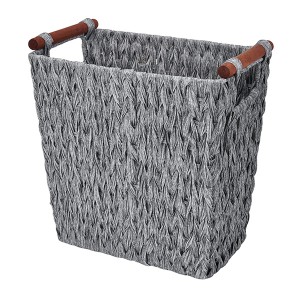Gray Wicker Basket with Wood Handles
