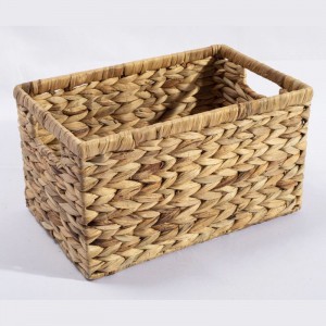 Natural Water Hyacinth Storage Basket nrog kov