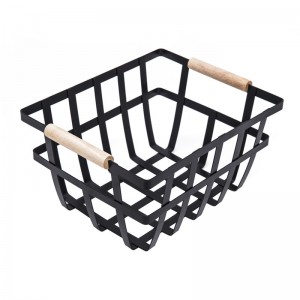 Home Kitchen Bathroom Panty Basket Tabel Organizer Modern Dekoratif Putih Metal Wire Storage Basket Kanthi Gagang Kayu