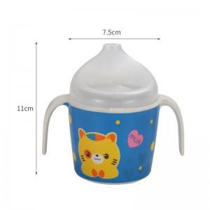 Cangkir sippy bayi anak-anak plastik serat bambu bebas BPA kartun dengan pegangan