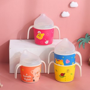 Kartun BPA bébas serat awi palastik orok kids sippy cup kalawan handles