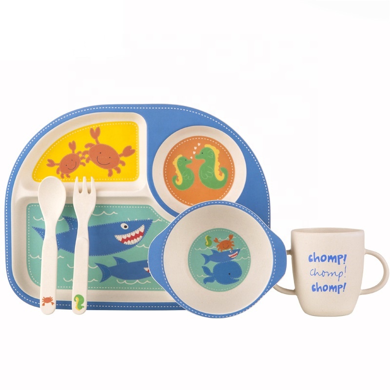 Biodegradable non slip bamboo fiber tableware set is safe environmentally friendly and durable baby tray