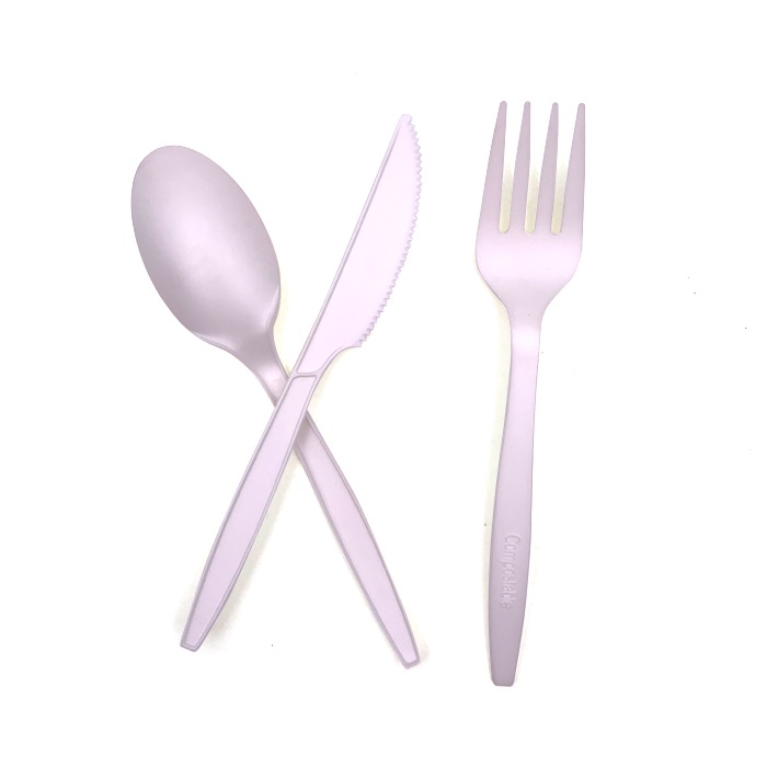Eco friendly disposable biodegradable cornstarch fork knife spoon portable PLA cutlery set