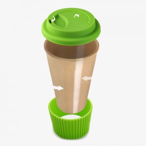 Cangkir kopi perjalanan plastik sekam padi biodegradable khusus promosi yang dapat digunakan kembali dengan penutup