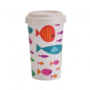 Promosyon özel yeniden kullanılabilir çevre dostu bambu elyaf plastik seyahat kahve fincanı logolu
