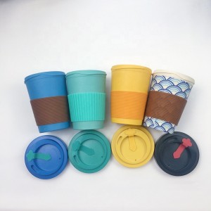 Pampromosyong custom reusable eco friendly na bamboo fiber plastic travel coffee cup na may kahon